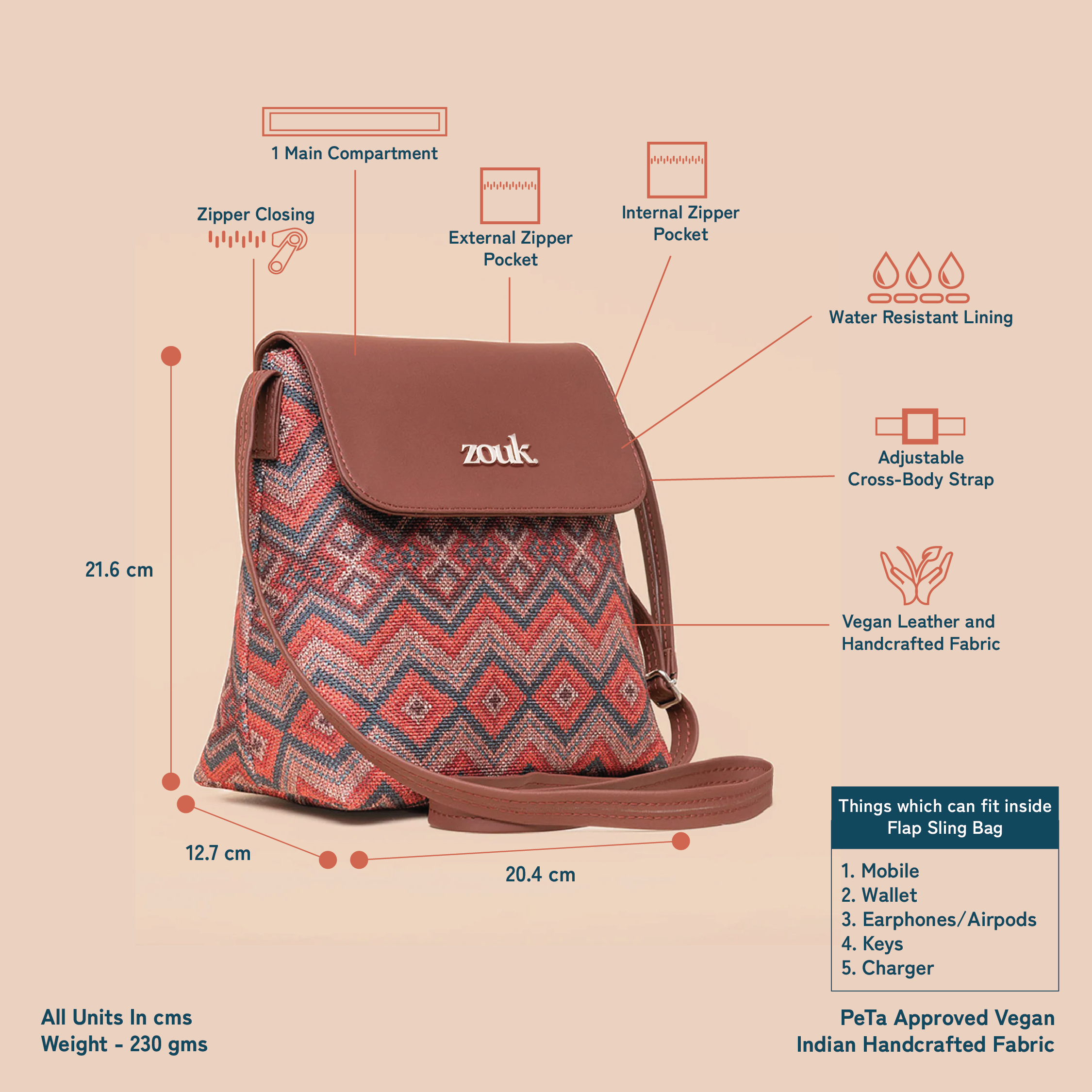 ZIP-Gwalior Weaves Flap Sling Bag