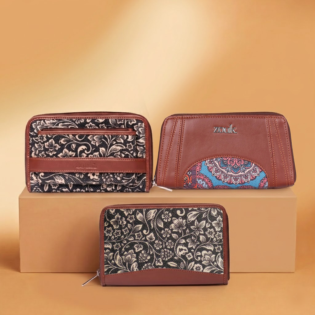 FloMotif Chain Wallet, FloMotif Classic Zipper Wallet & Arika Multicolor Mandala Print Zipper Wallet Combo