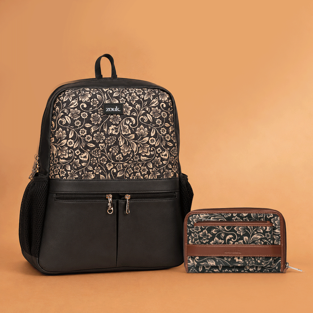 FloMotif Office Backpack & FloMotif Classic Zipper Wallet Combo