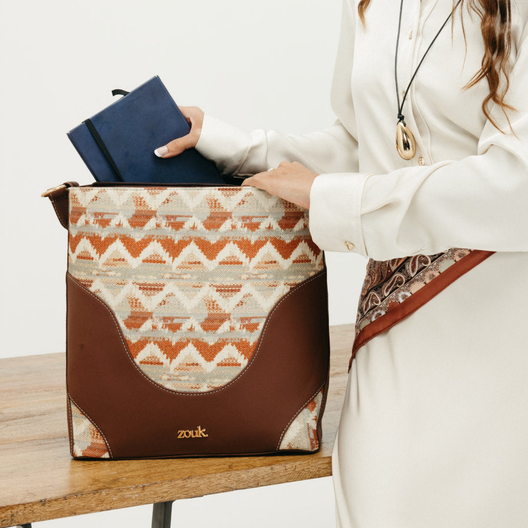 Salawas Saffron Vertical Office Tote (Brown)