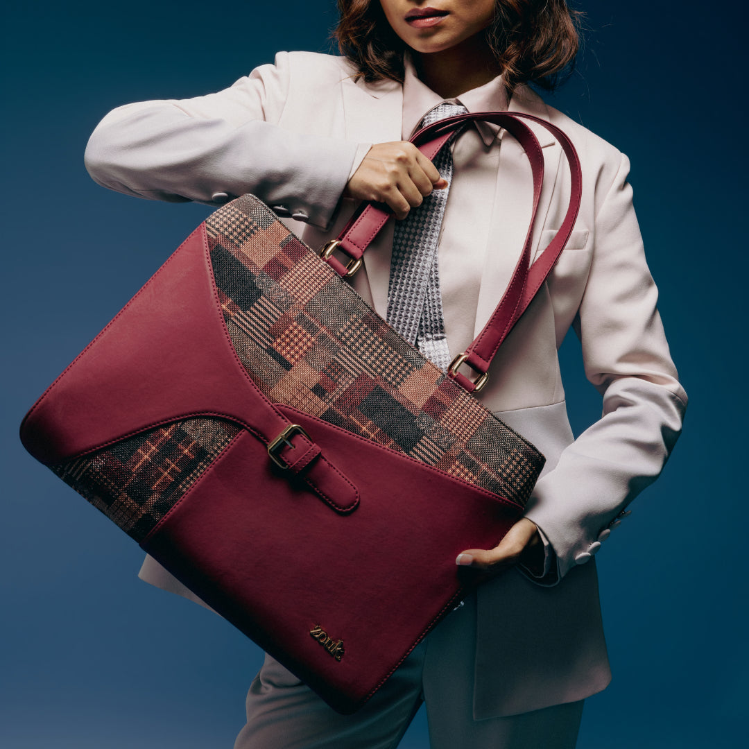 Chirala Plaid Expandable Office Bag (Cranberry)