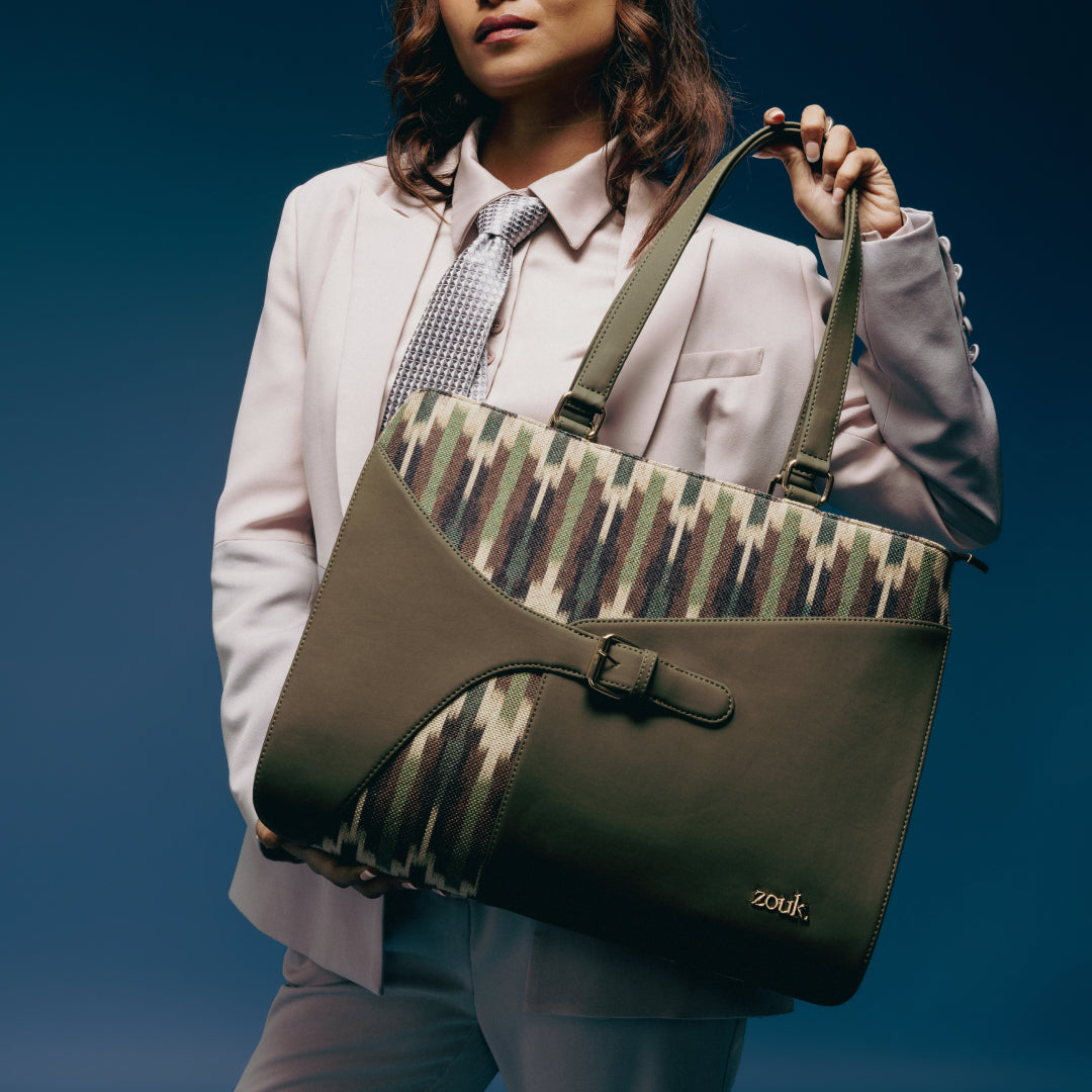 Cuttack Stripes Expandable Office Bag (Olive)