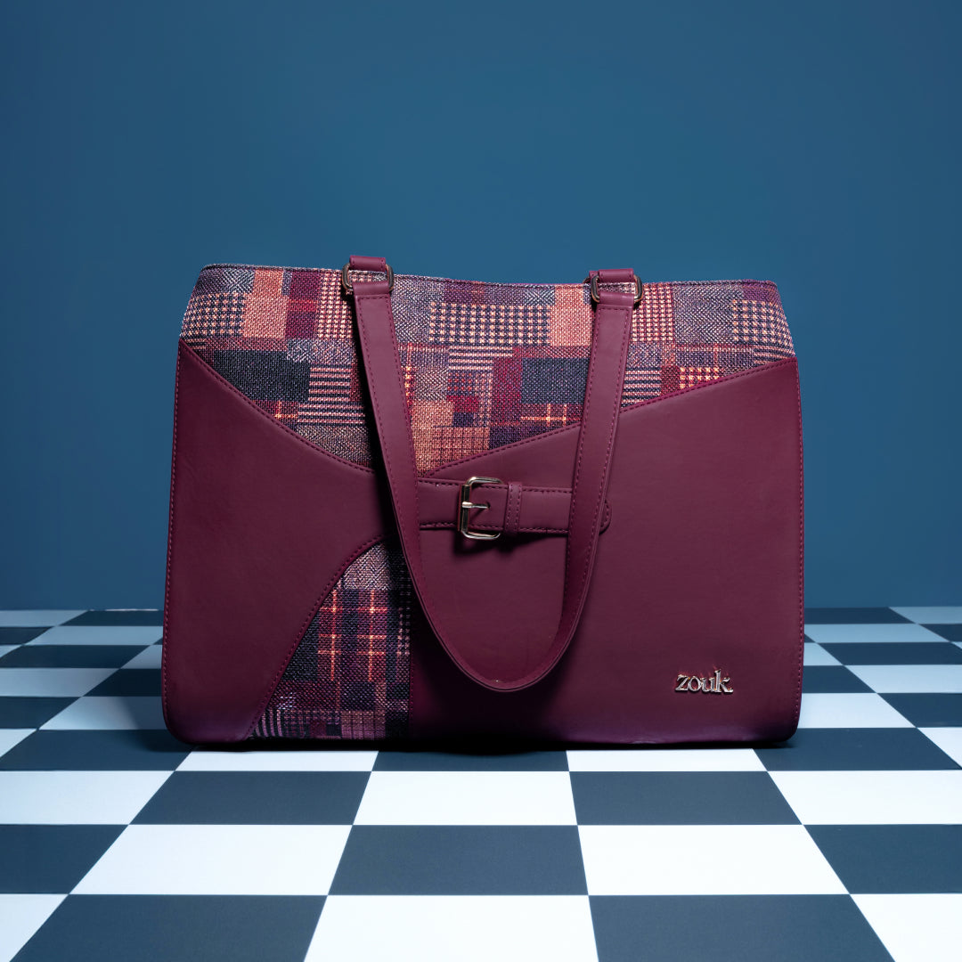 Chirala Plaid Expandable Office Bag (Cranberry)