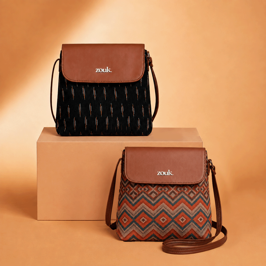 Gwalior Weaves Flap Sling Bag & Ikat GreRe Flap Sling Bag Combo