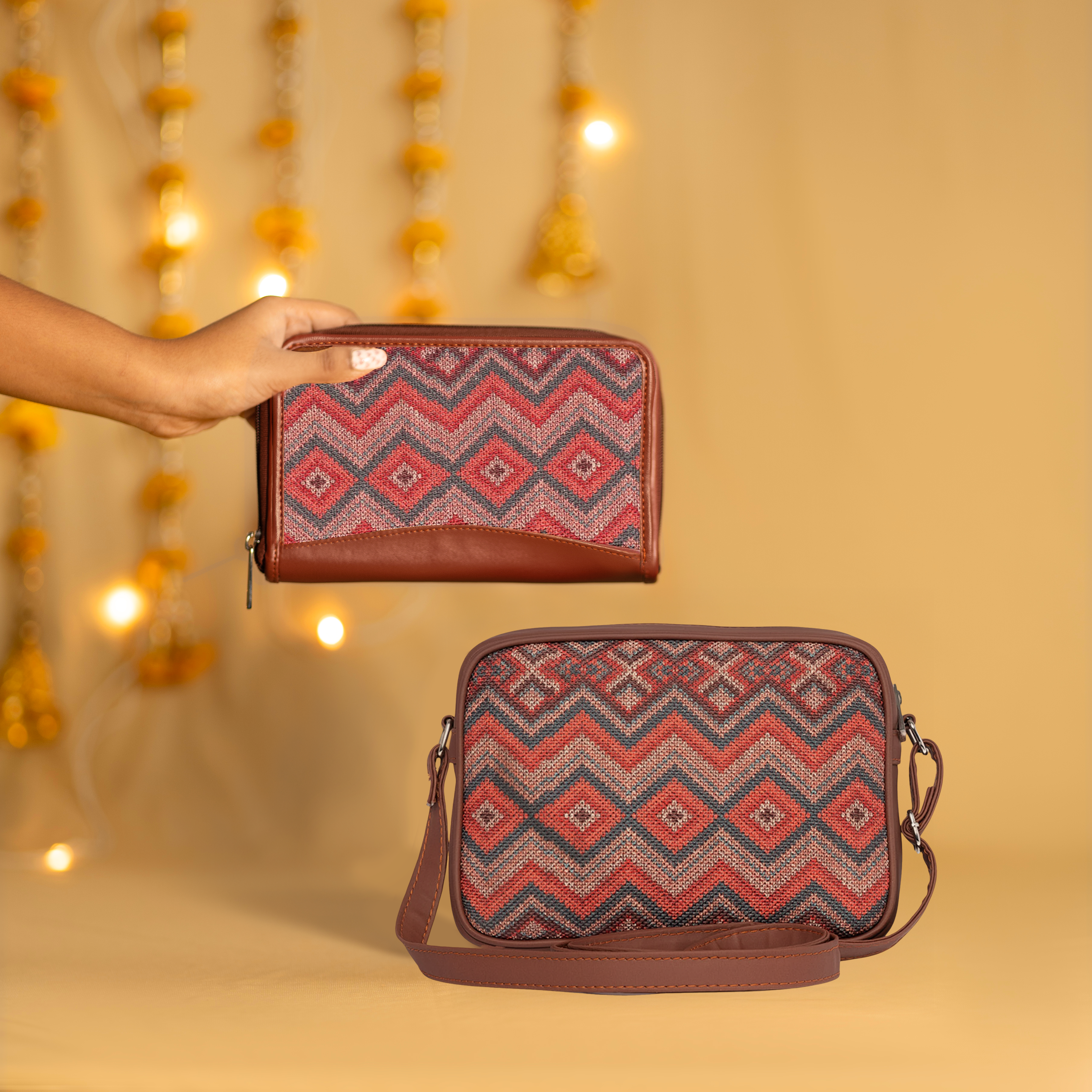 Gwalior Weaves Sling Bag and Chain Wallet (CFC) Combo