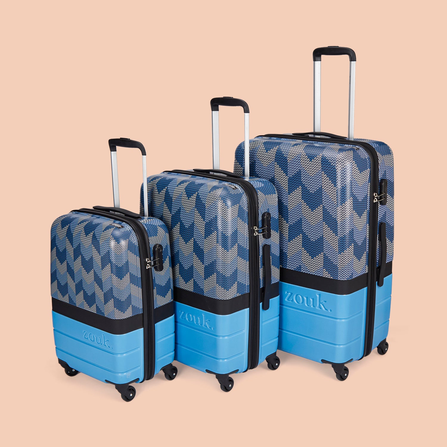 Himachal Chevron Blue Raahi Trolley Bag Combo