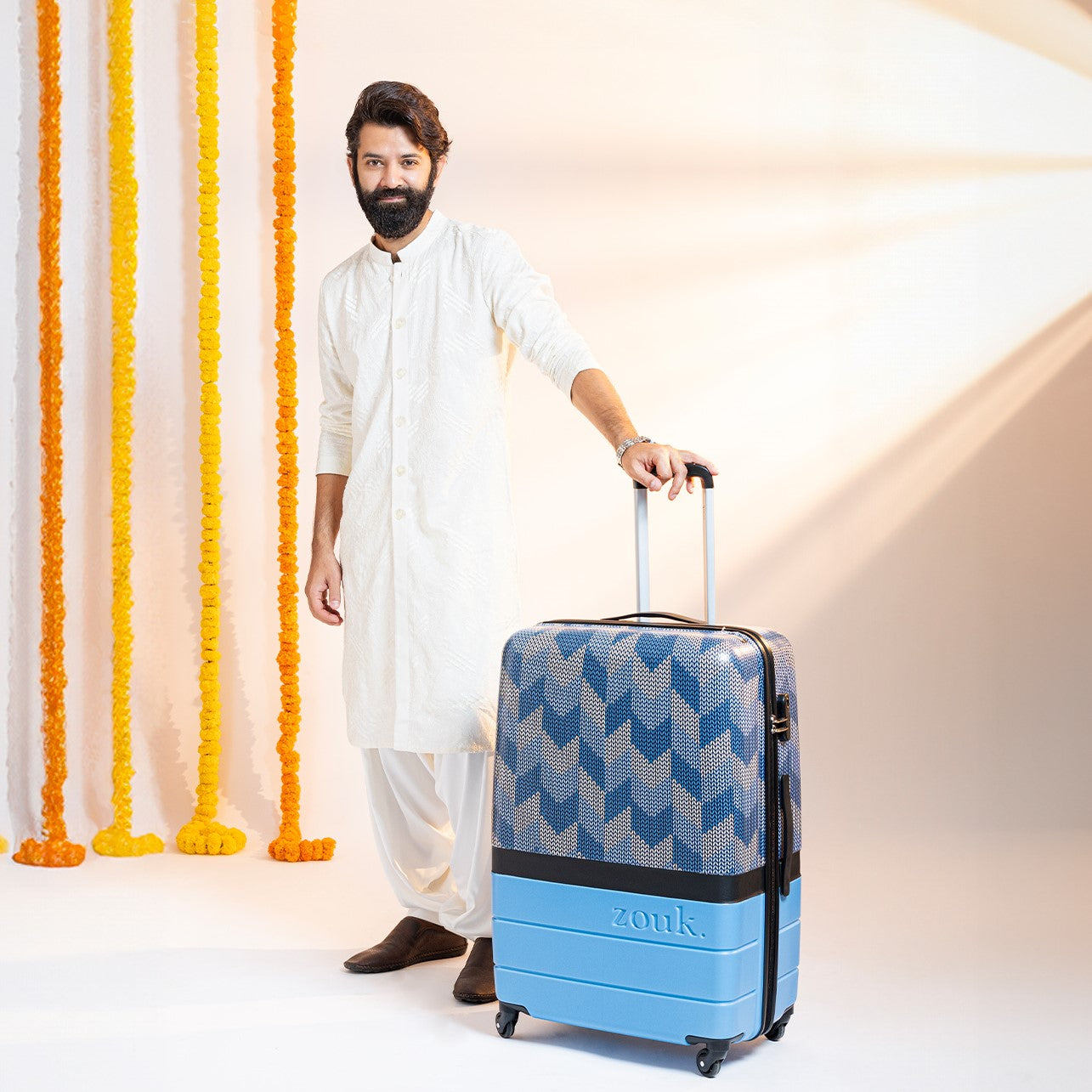 Himachal Chevron Blue Raahi Trolley Bag (Large)