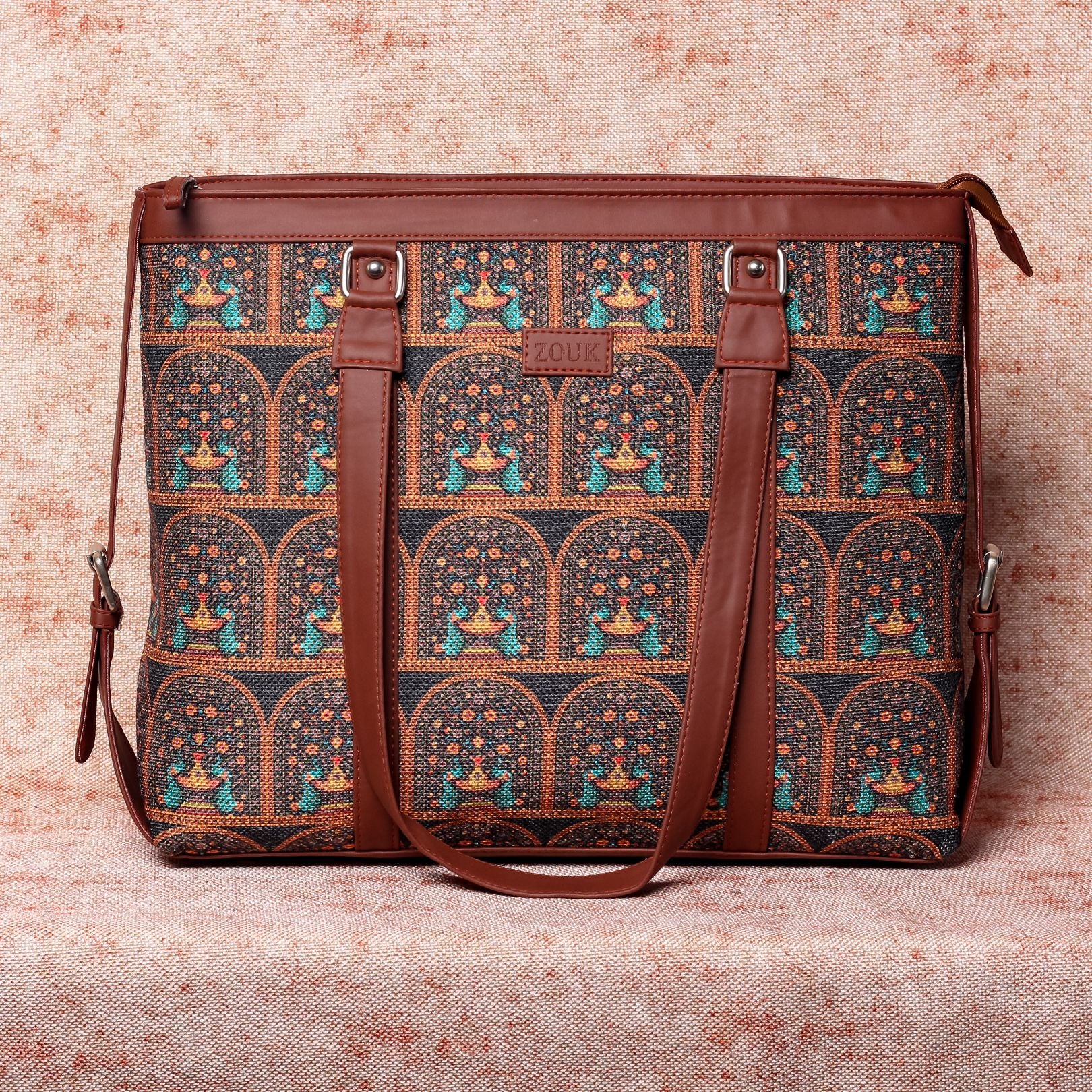 Royal Indian Peacock Motif & WavBeach - Women's Office Bag & Everyday Tote Bag Combo