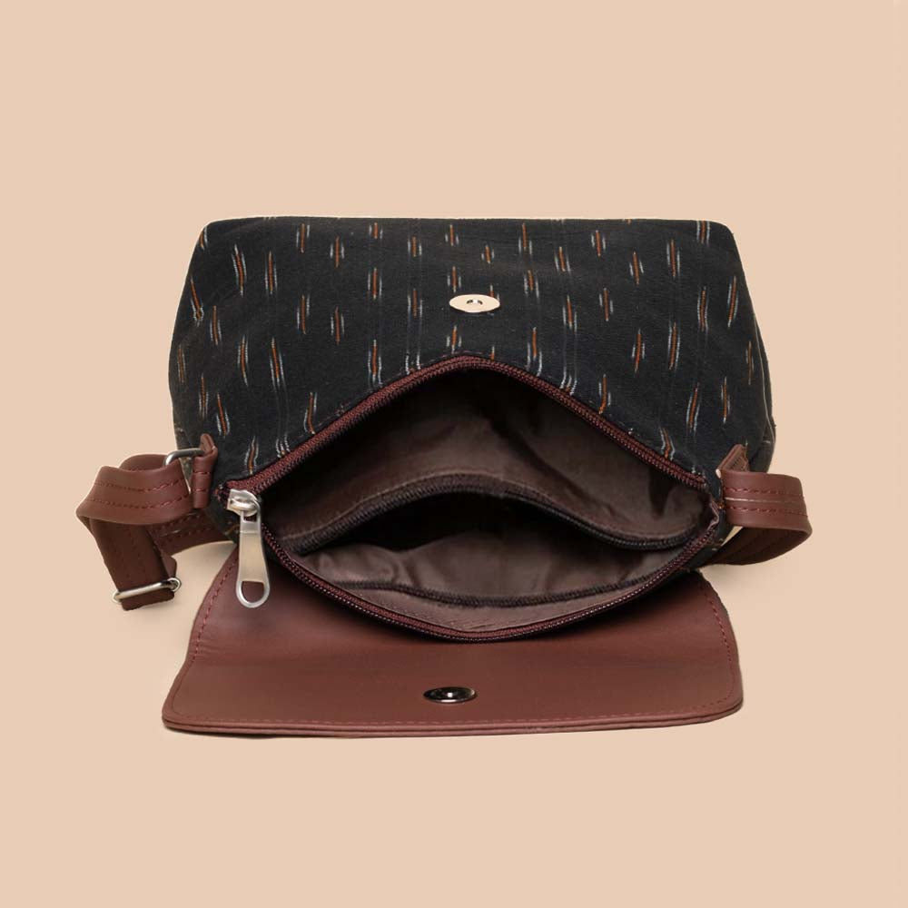 Qutub Stripes & Ikat GreRe - Women's Work Bag & Flap Sling Bag Combo