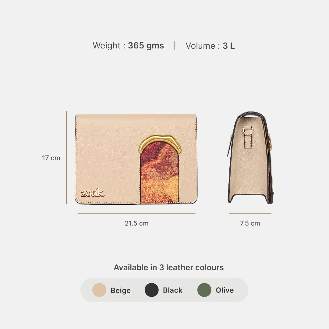Citrine Jharoka Sling Bag (Beige Saffiano)