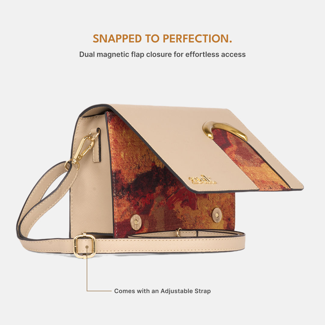 Citrine Jharoka Sling Bag (Beige Saffiano)