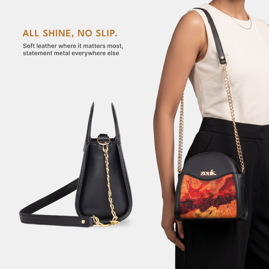 Citrine Mehr Potli Bag (Black Saffiano)
