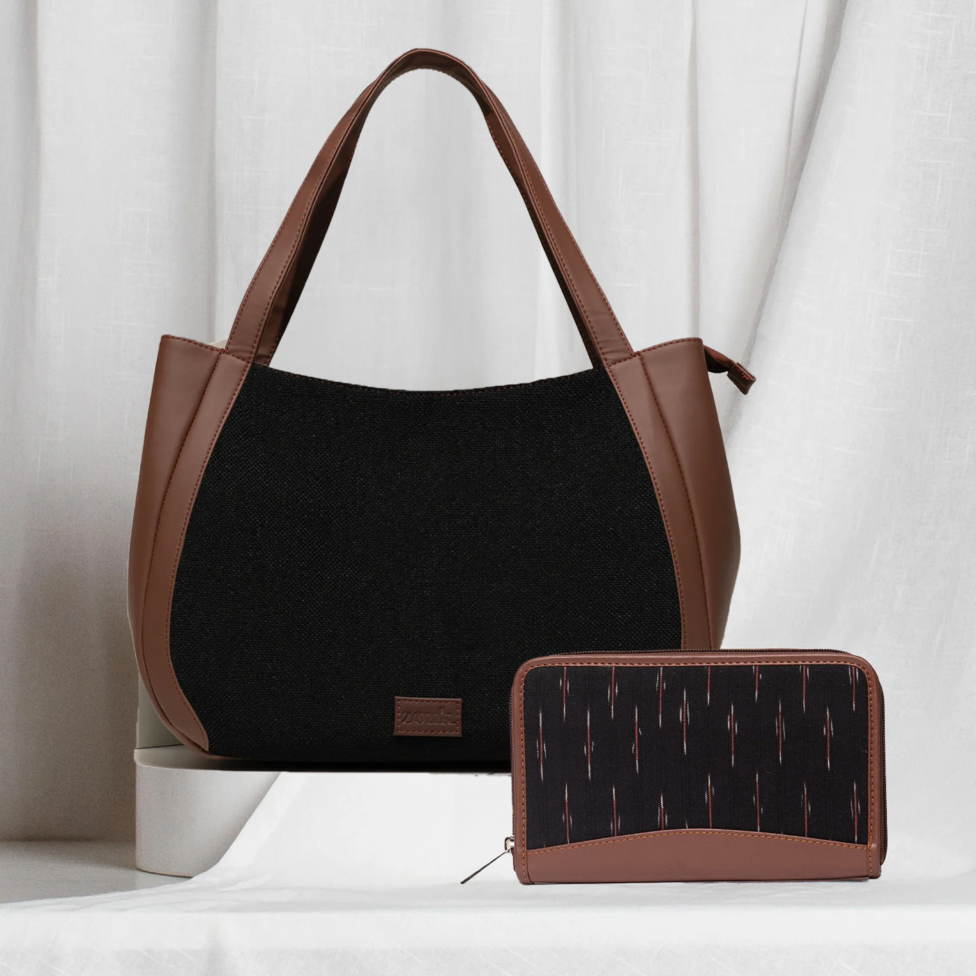 Jet Black & Ikat GreRed - Luna Handbag & Chain Wallet Combo