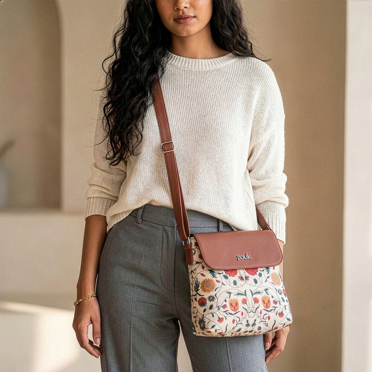 Junagarh Florals Flap Sling Bag