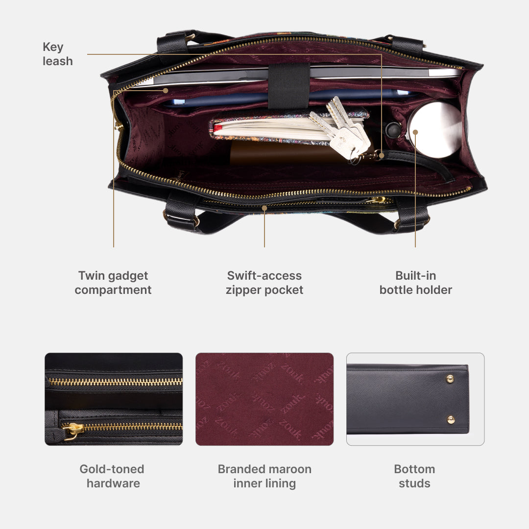 Opalite Kanak Office Bag (Black Saffiano)