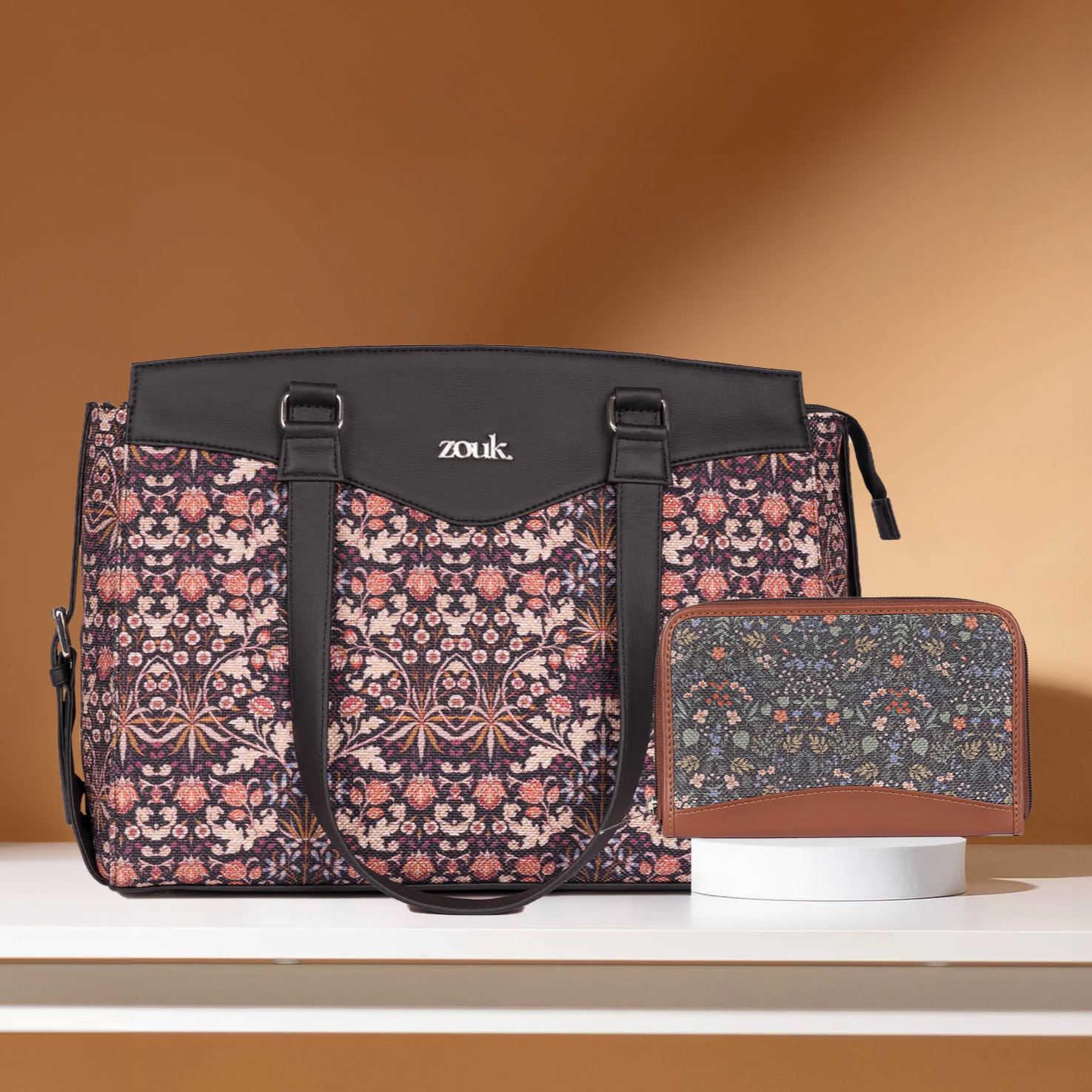 Kashmir Blooms & Kashmir Royals - Women's Work Bag & Chain Wallet Combo