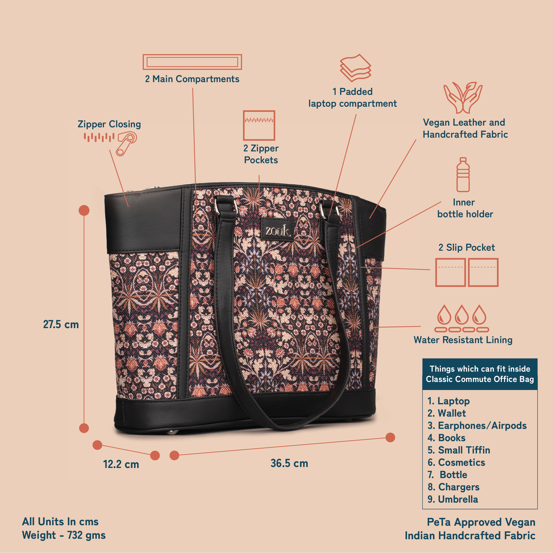 Kashmir Blooms Classic Commute Office Bag