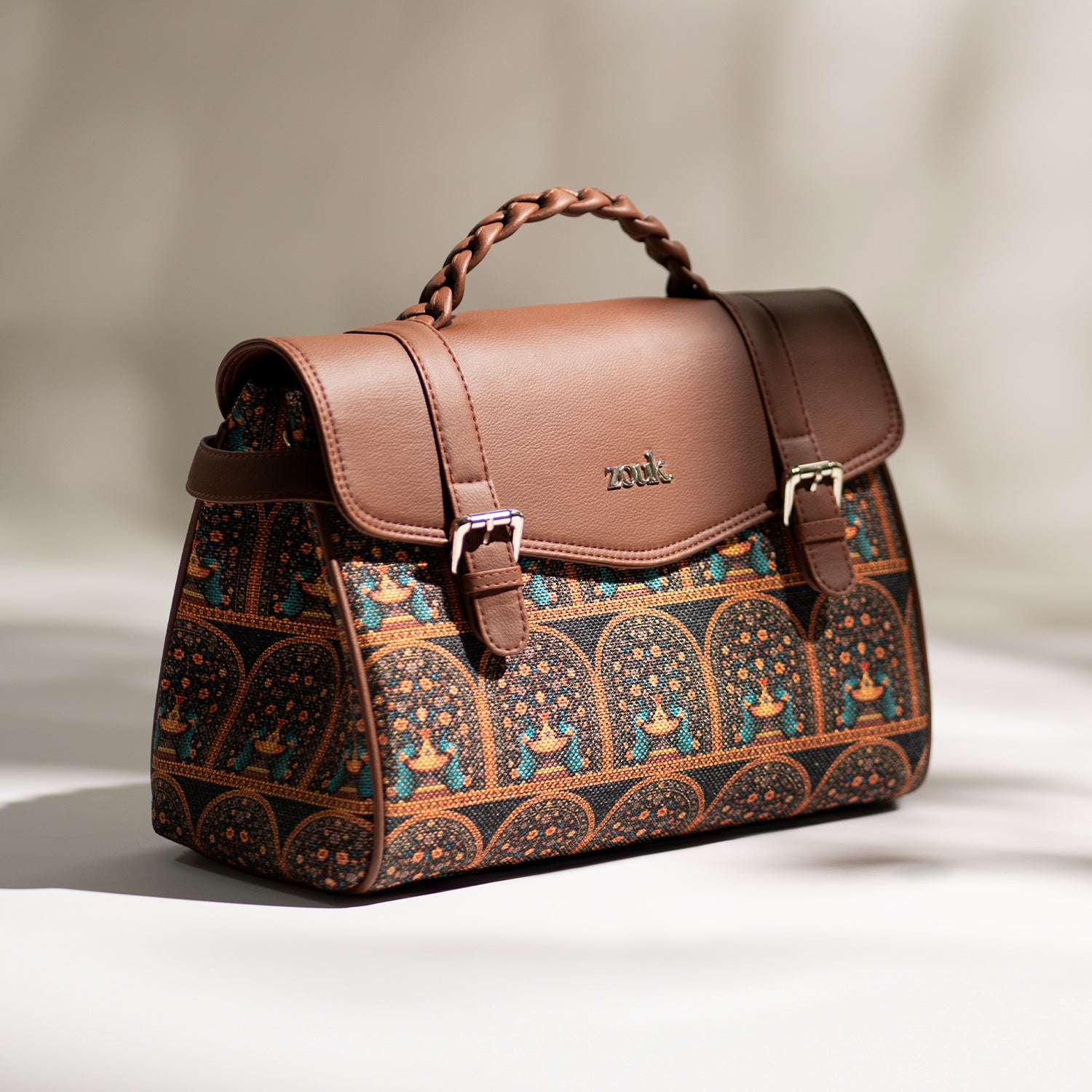 Konkona Heritage Satchel Bag - Royal Indian Peacock Motif