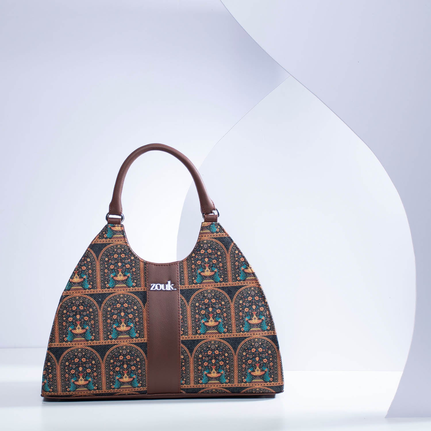 Konkona Statement Satchel Bag - Royal Indian Peacock Motif