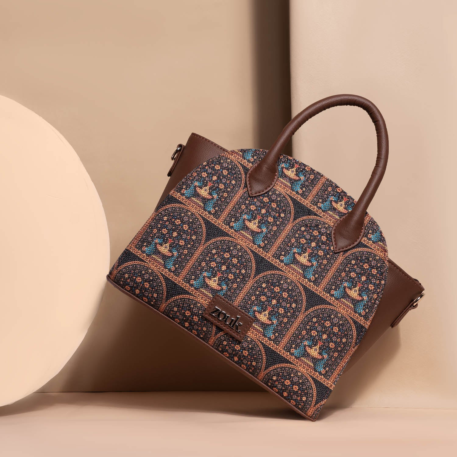 Konkona City Satchel Bag - Royal Indian Peacock Motif