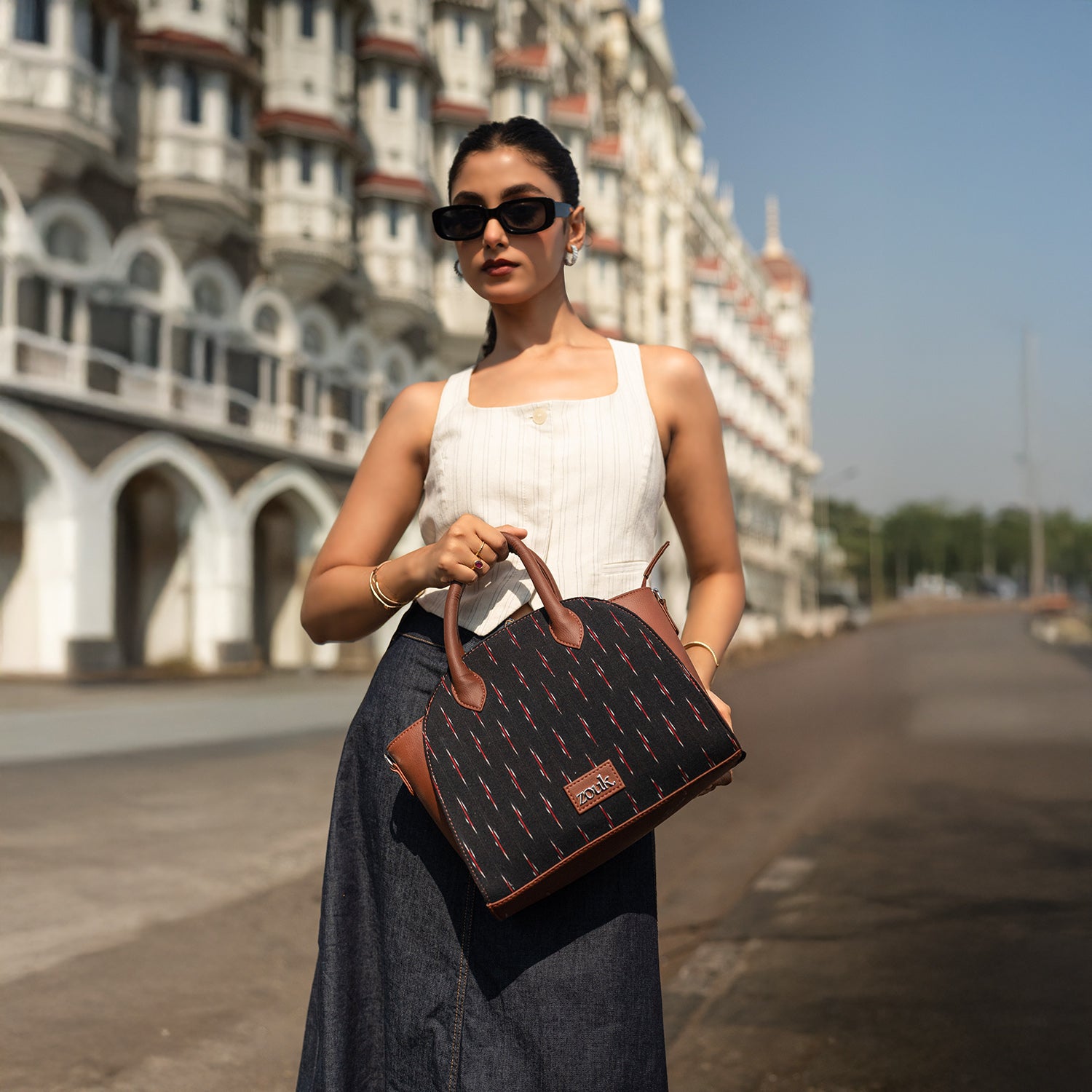 Konkona City Satchel Bag - Ikat GreRed