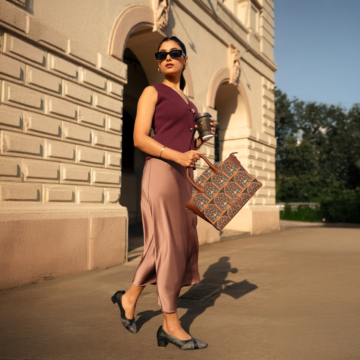 City Satchel Bag - Royal Indian Peacock Motif