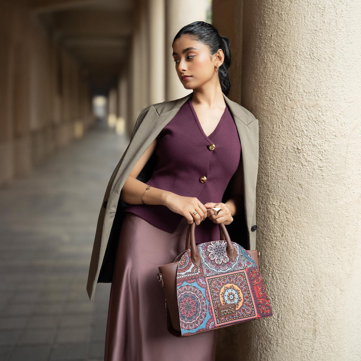 City Satchel Bag - Multicolor Mandala Print