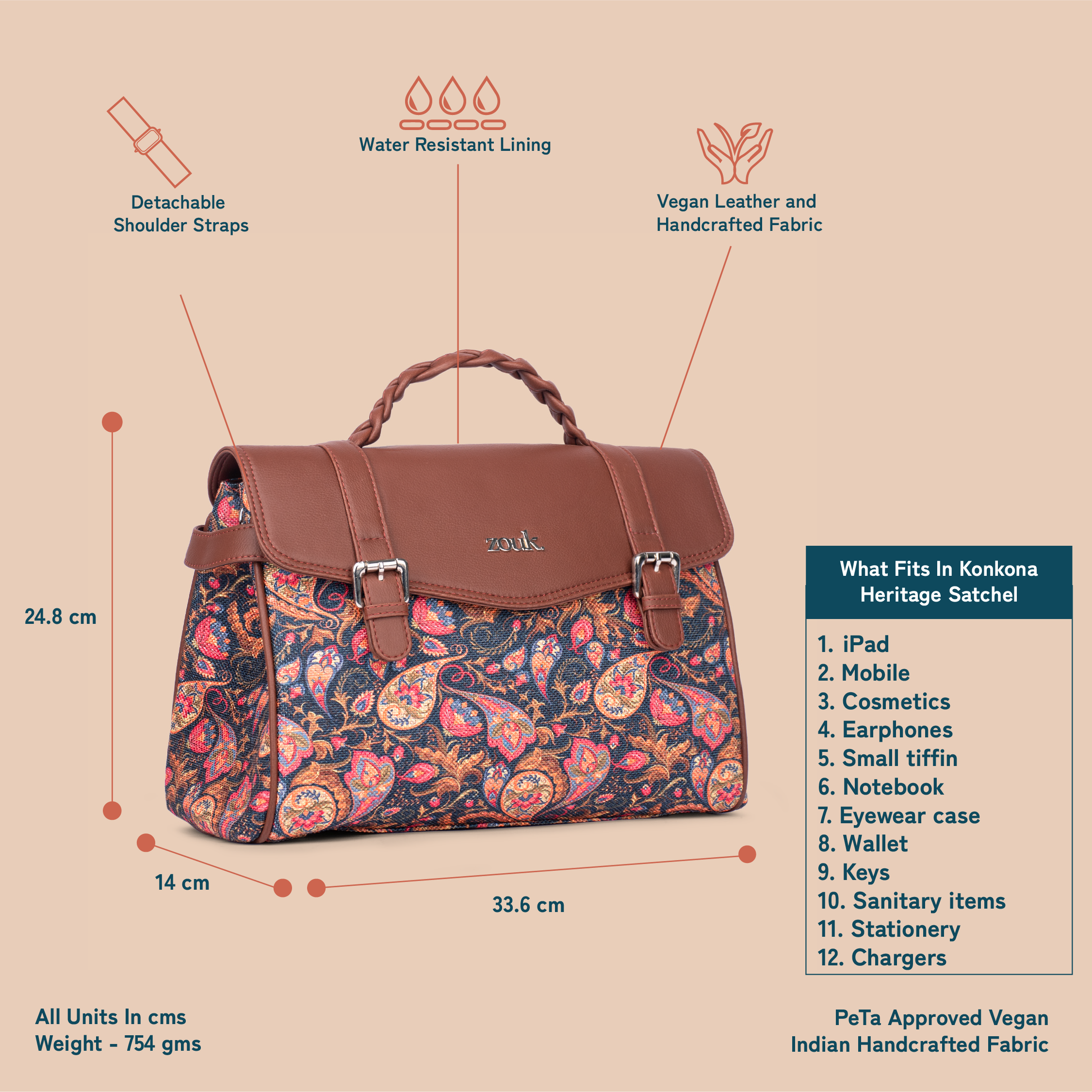 ZIP-Konkona Heritage Satchel Bag - Paisley Print