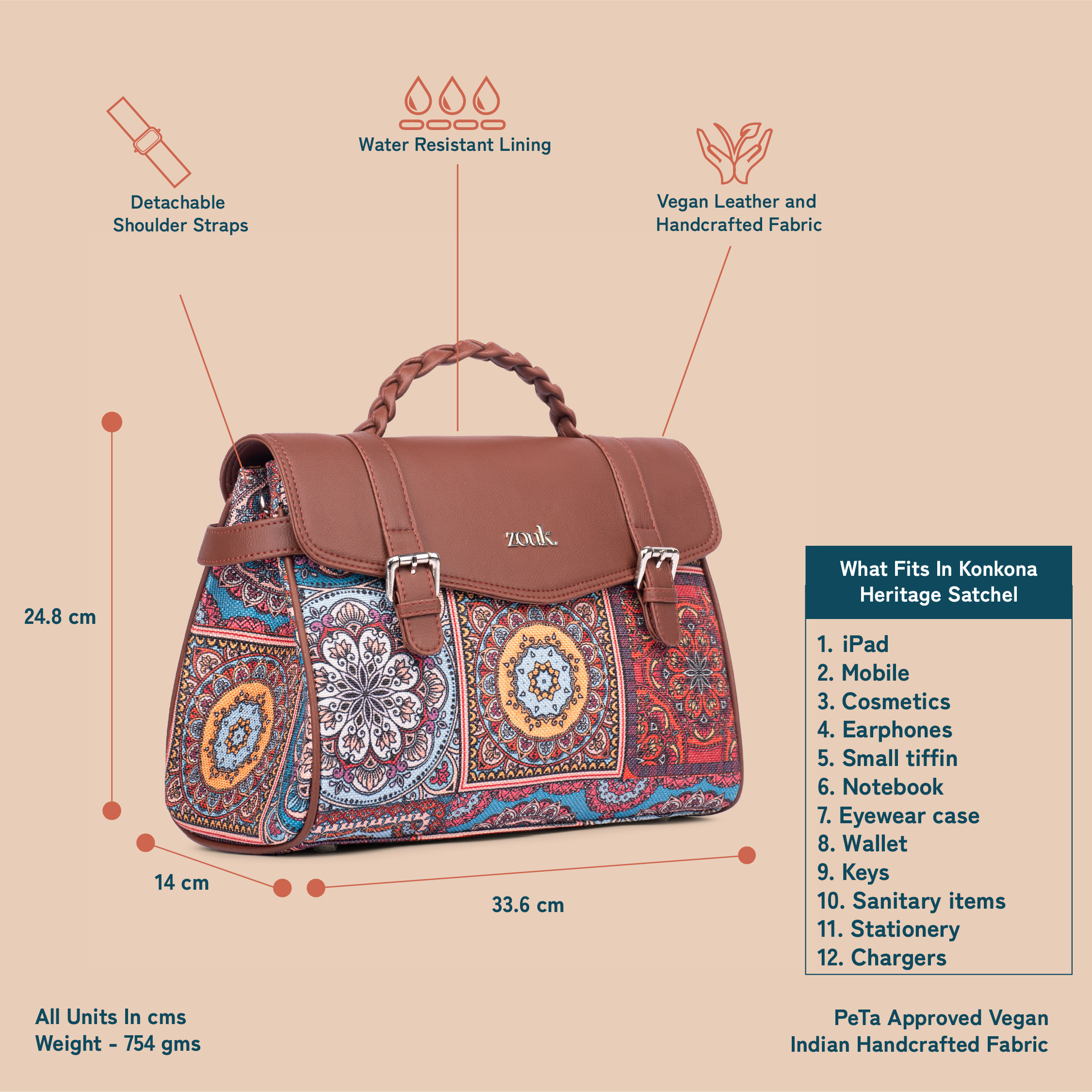 Konkona Heritage Satchel Bag Multicolor Mandala Print