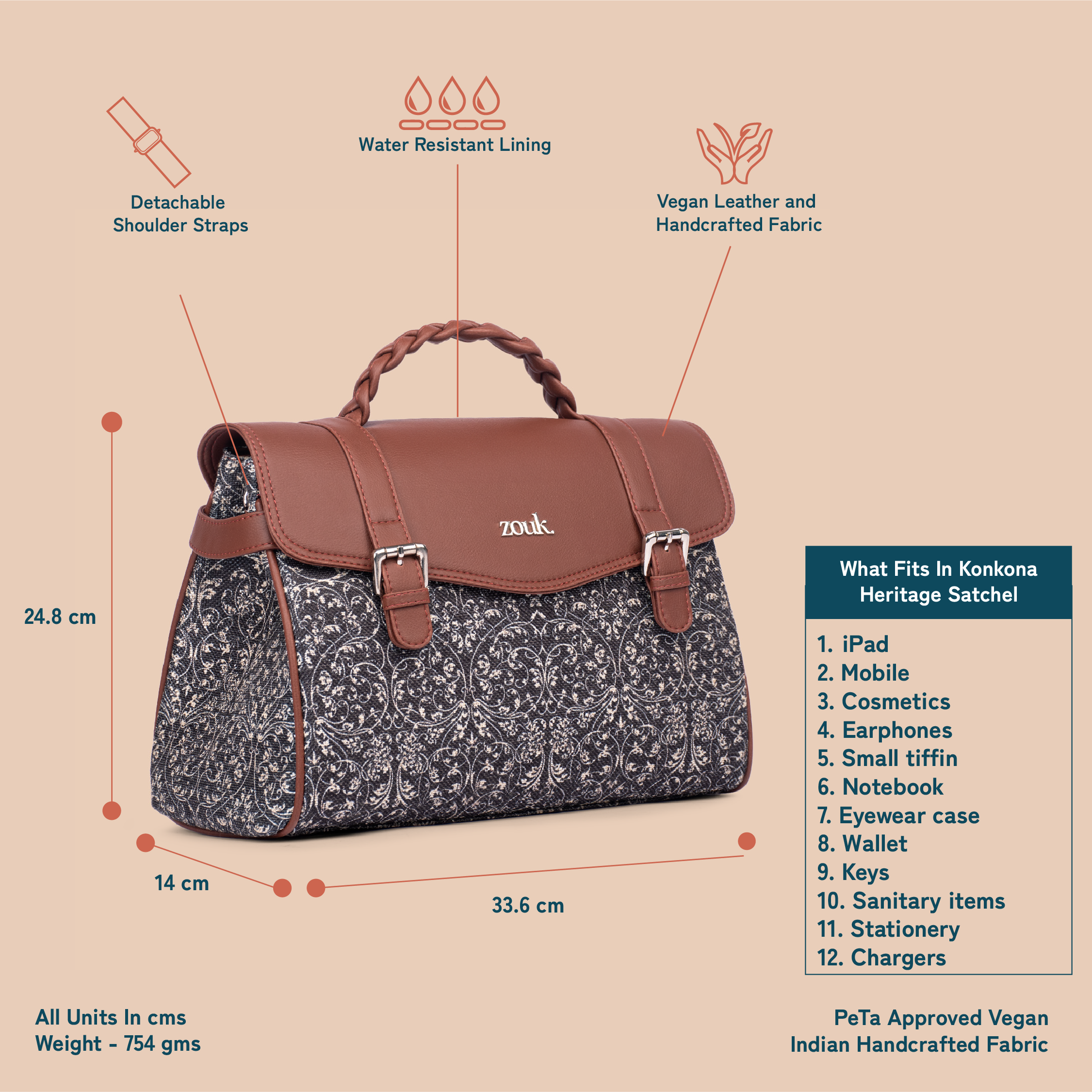 ZIP-Konkona Heritage Satchel Bag - Lattice Lace