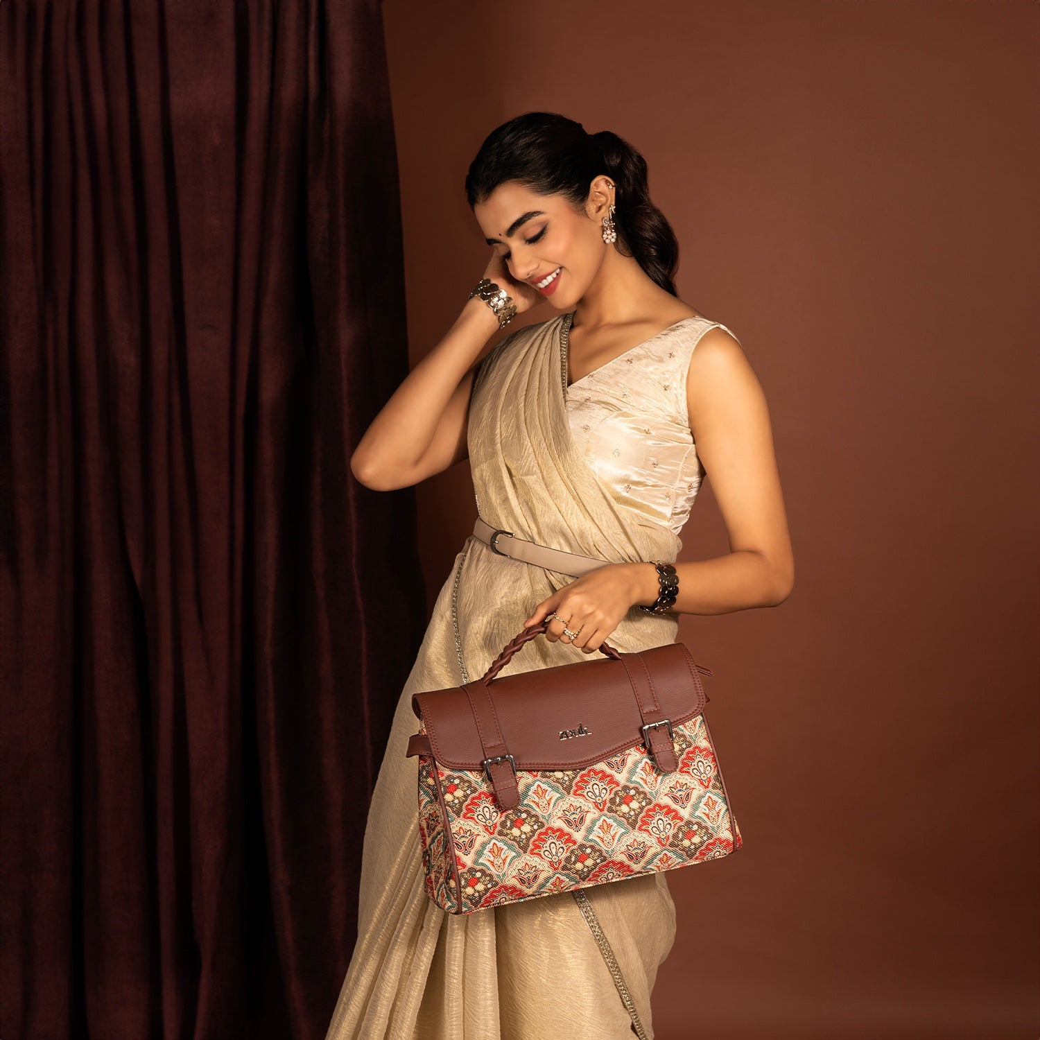 ZIP-Konkona Heritage Satchel Bag - Mughal Art Multicolor