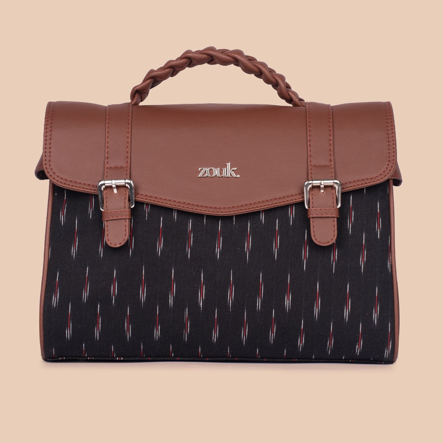 Konkona Heritage Satchel Bag - Ikat GreRed