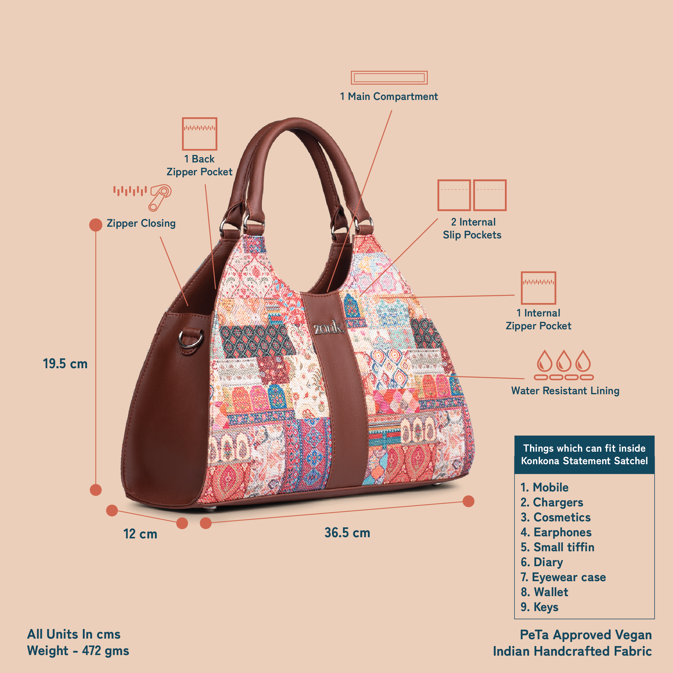 Konkona Statement Satchel Bag - Kutch Gamthi