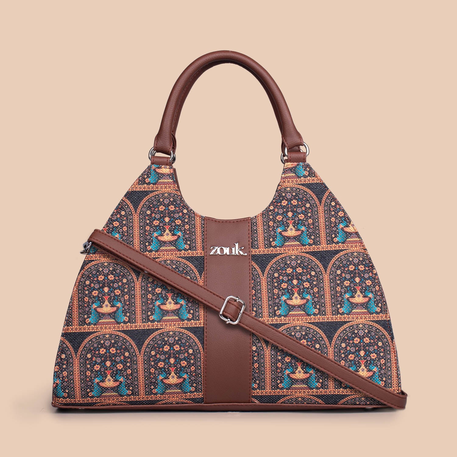 Konkona Statement Satchel Bag - Royal Indian Peacock Motif