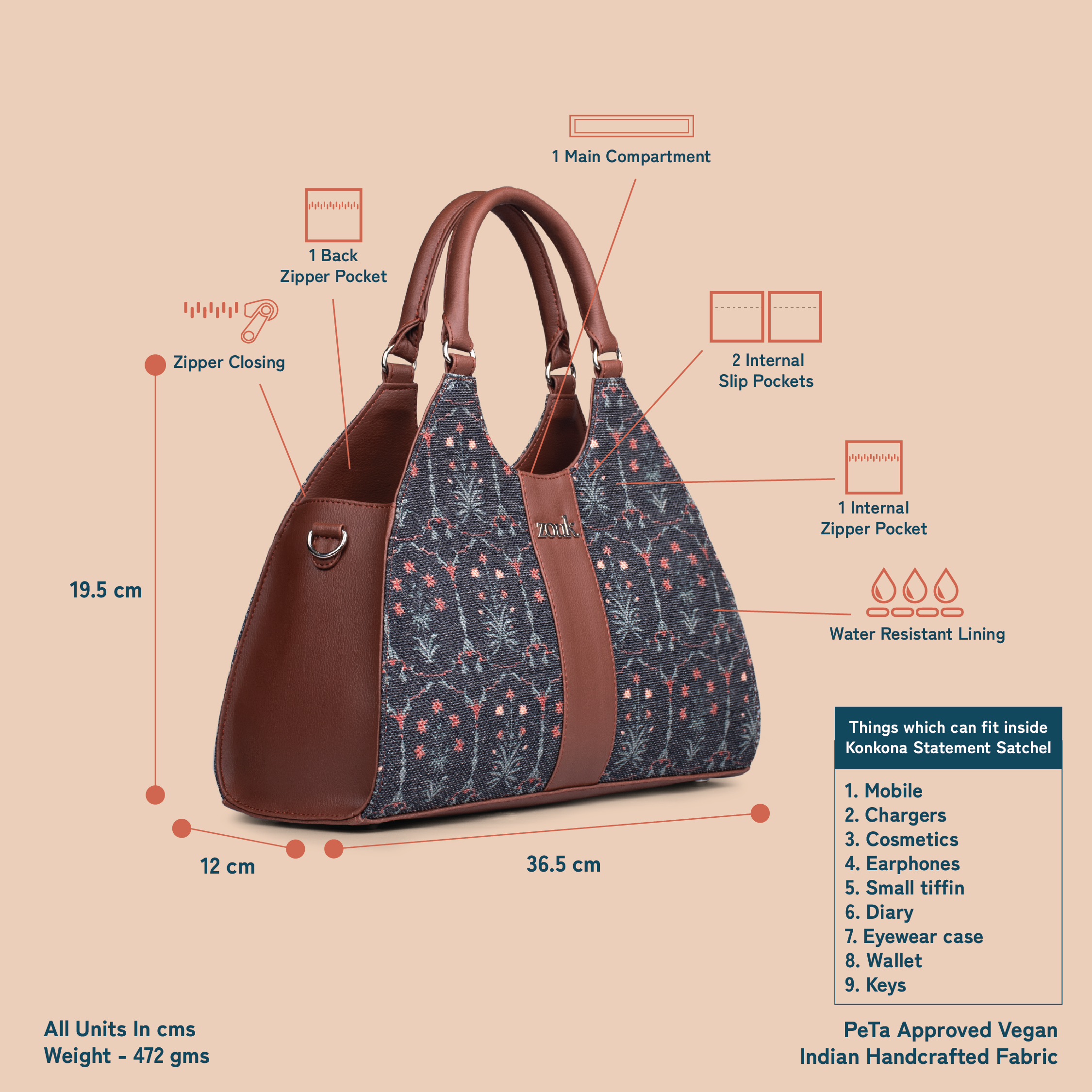 Konkona Statement Satchel Bag - Taj Guldasta