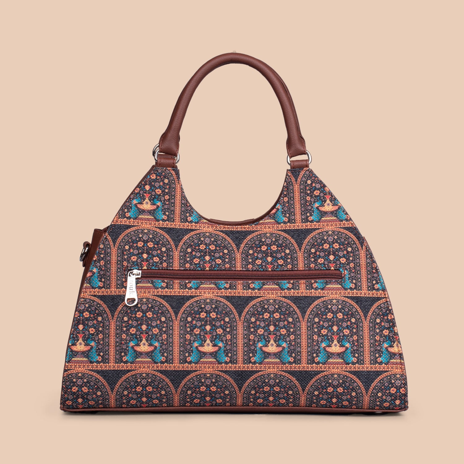 Konkona Statement Satchel Bag - Royal Indian Peacock Motif