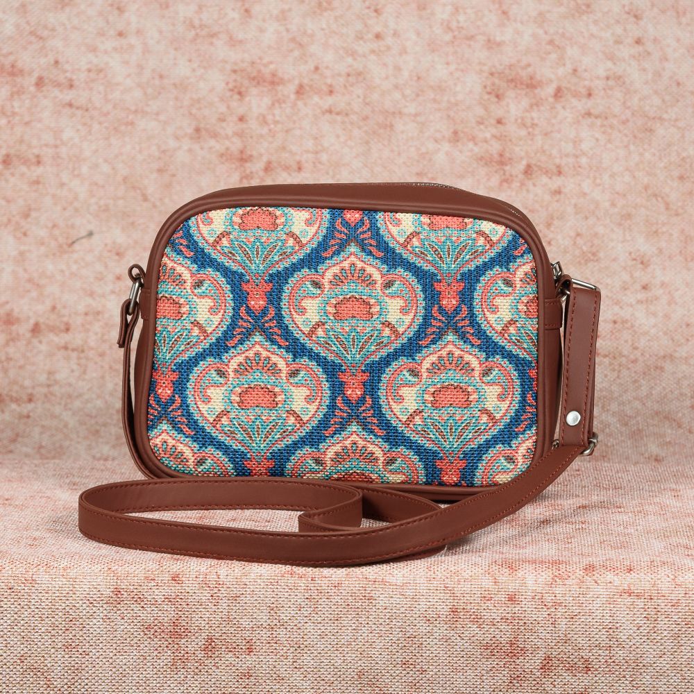 Kovil Blue Sling Bag and Chain Wallet (CFC) Combo