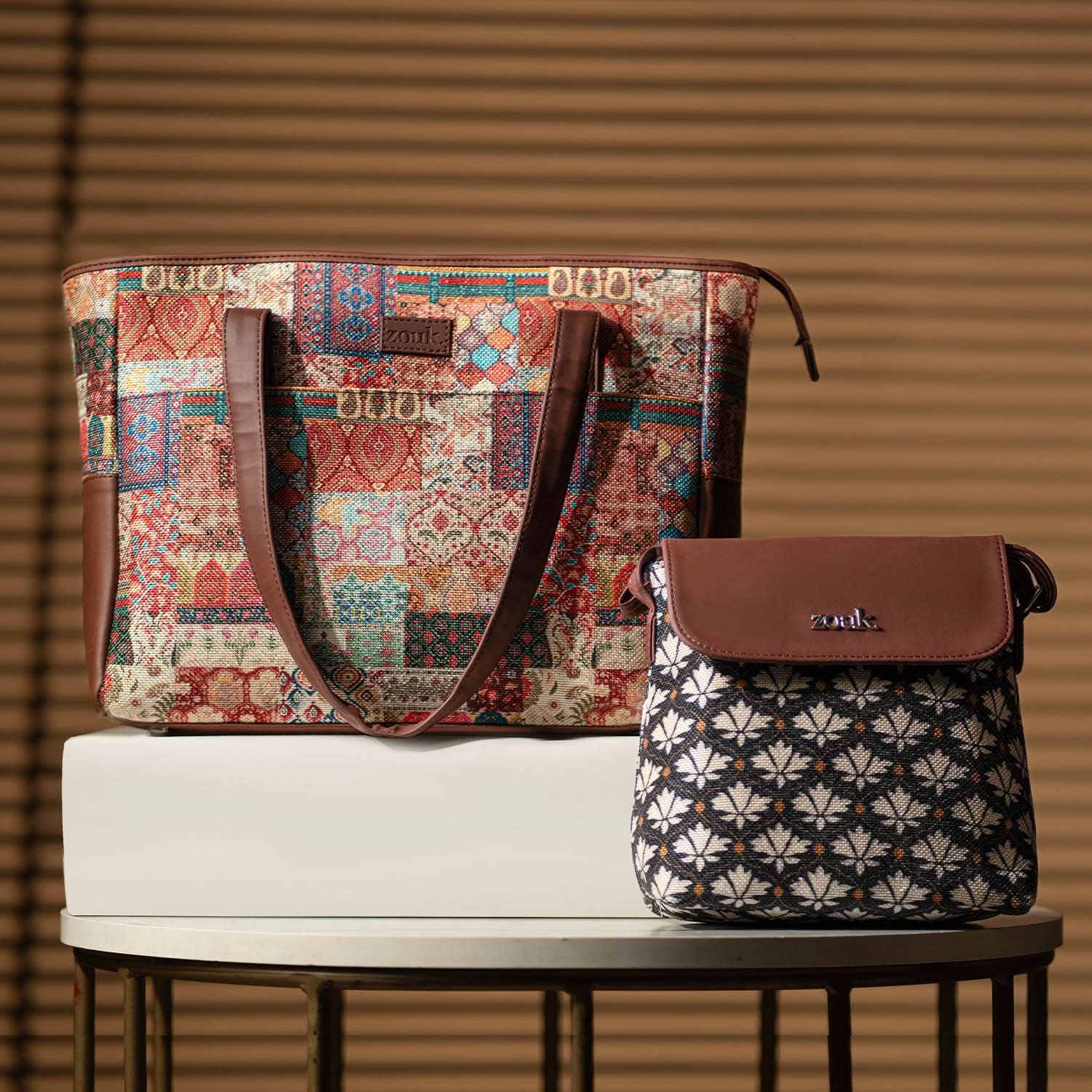 Traditional Kutch Mashru Silk Leather Flap Sling Bag 65