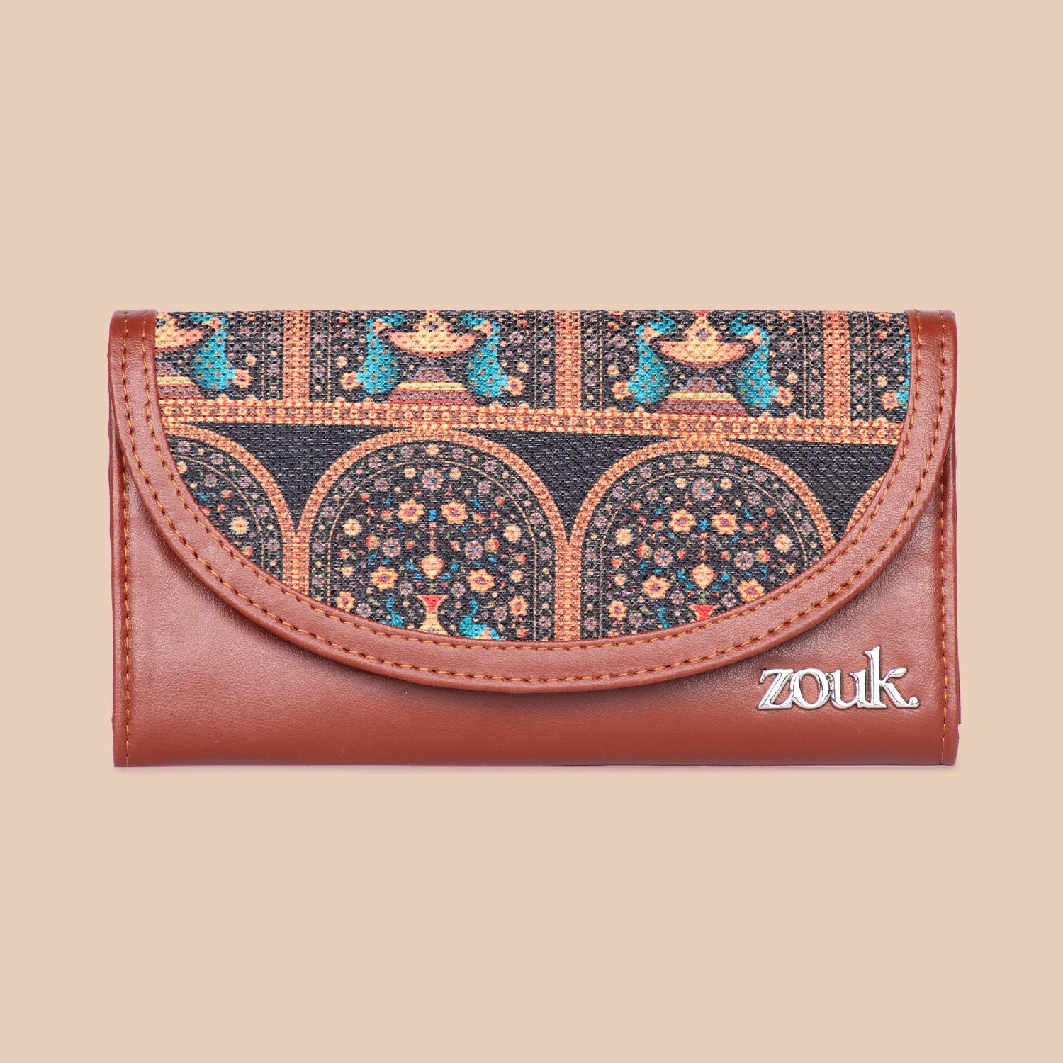 Royal Indian Peacock Motif Kyra Flap Wallet