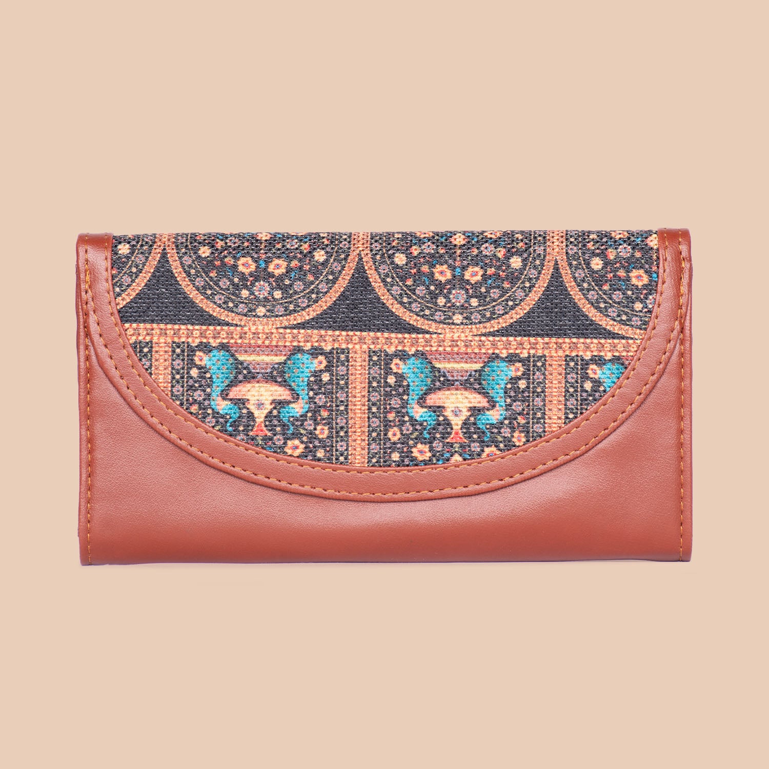 Royal Indian Peacock Motif Kyra Flap Wallet