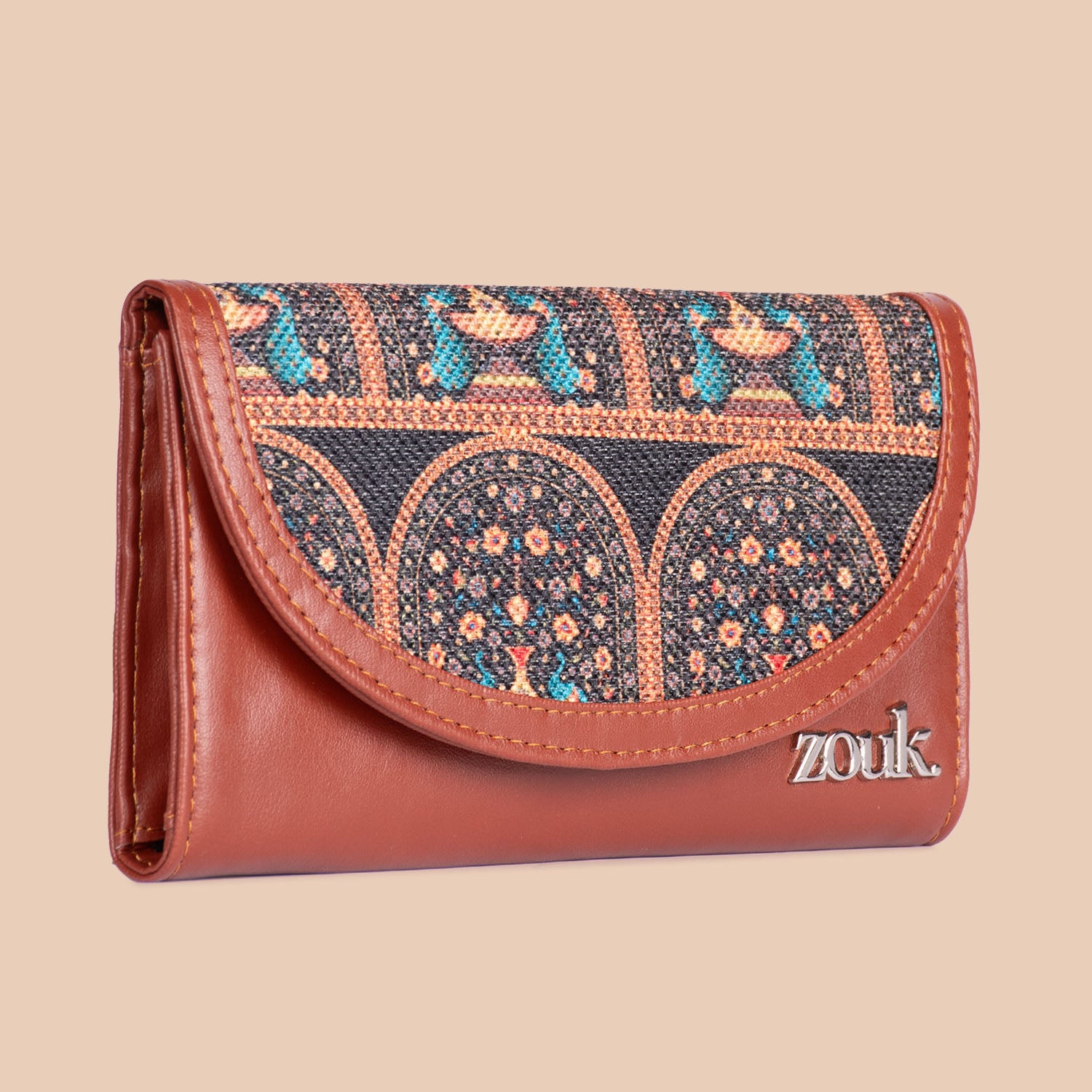 Royal Indian Peacock Motif Kyra Flap Wallet