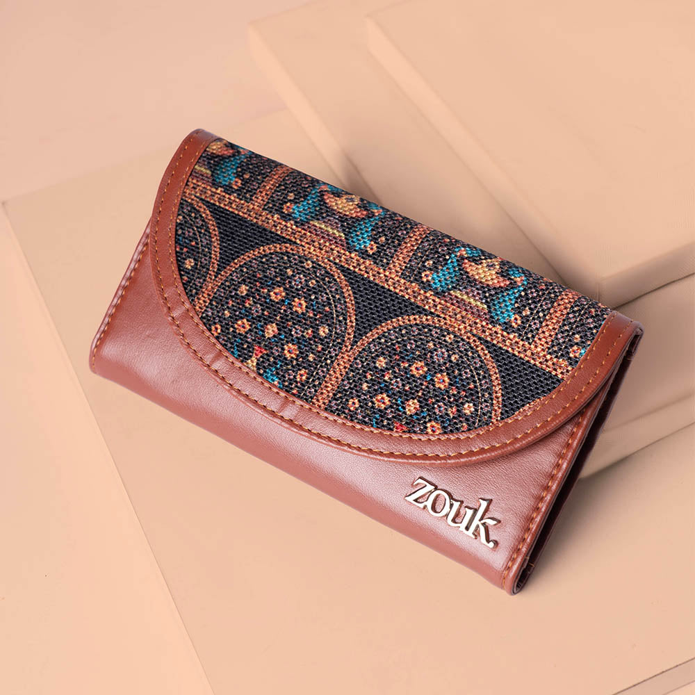 Royal Indian Peacock Motif Kyra Flap Wallet