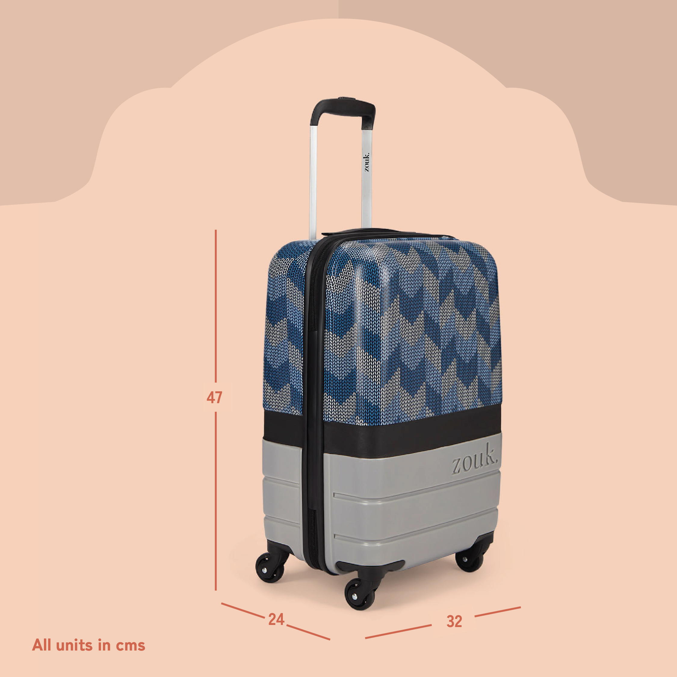 Himachal Chevron Grey Raahi Trolley Bag (Cabin)