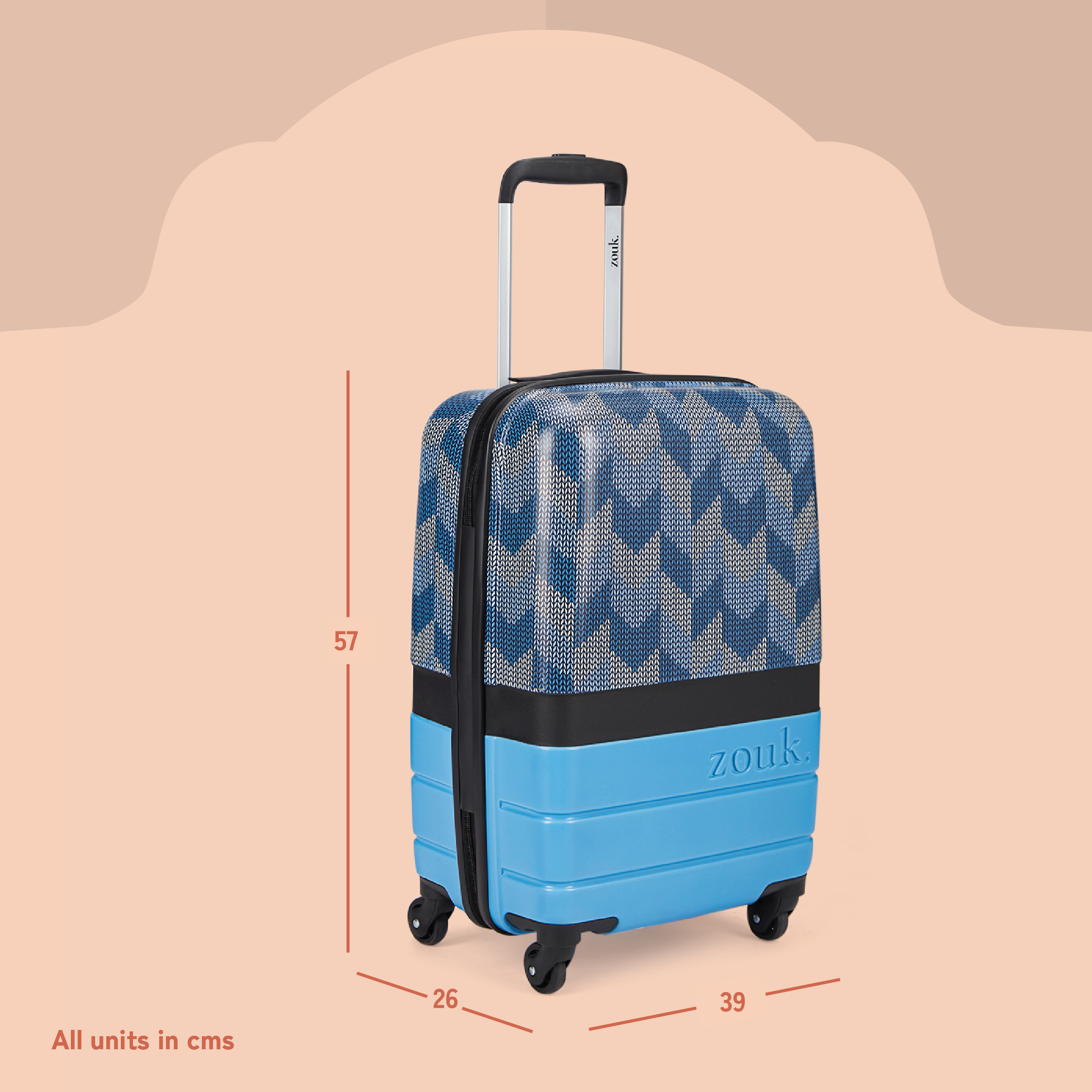 Himachal Chevron Blue Raahi Trolley Bag (Medium)