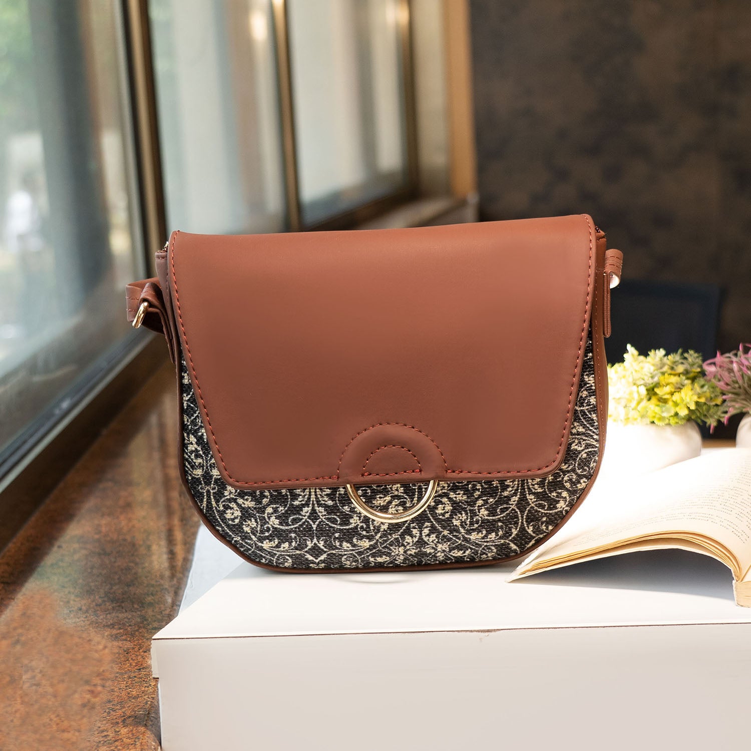 sun + lace scalloped leather purse in rust - Little