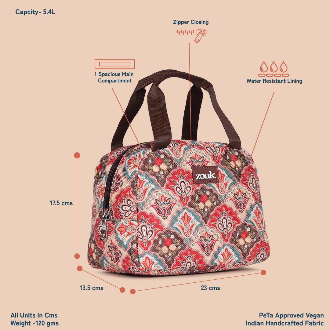 ZIP-Mughal Art Multicolor Lunch Bag