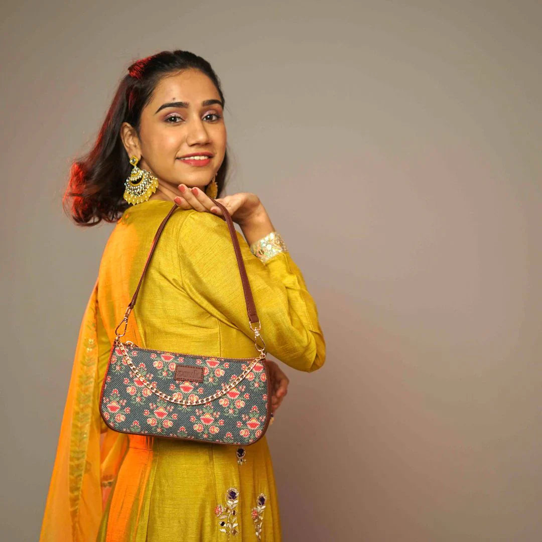 ZIP-Mughal Garden Print Baguette