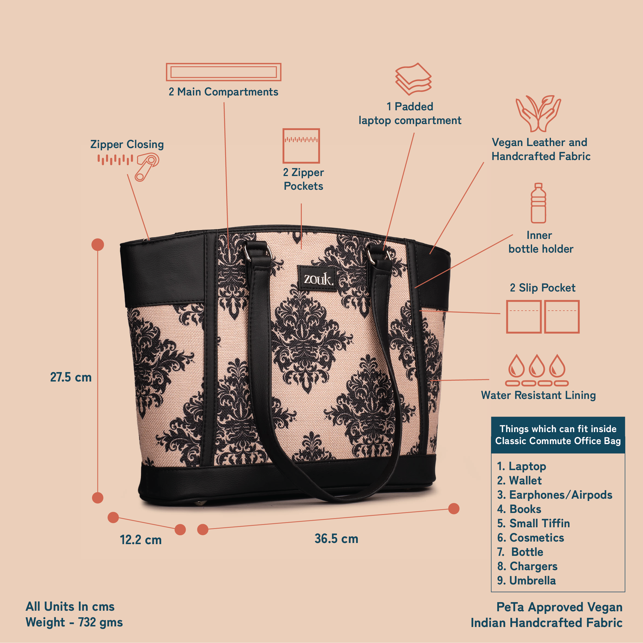 Mughal Motif Classic Commute Office Bag