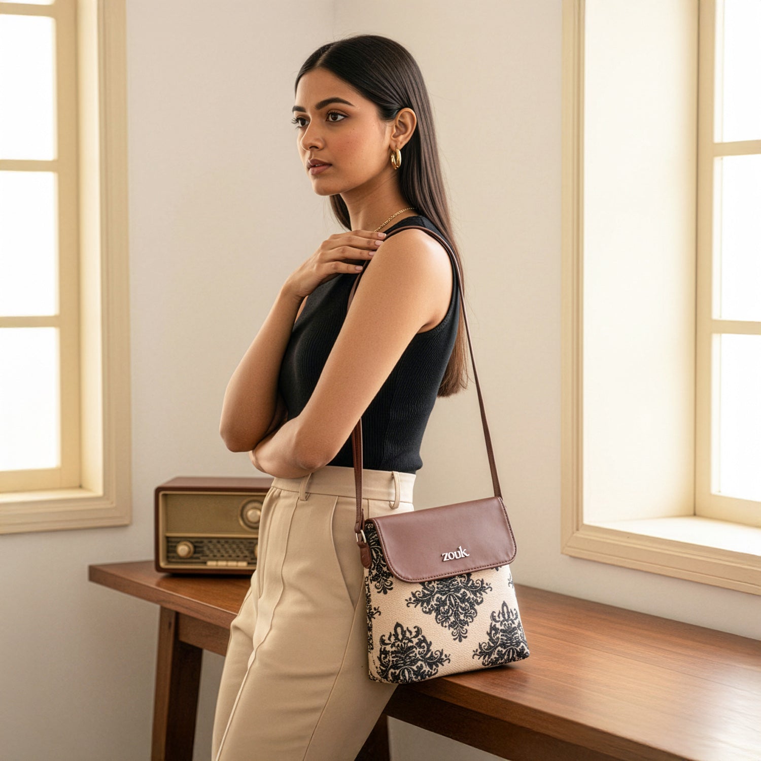 Mughal Motif Flap Sling Bag