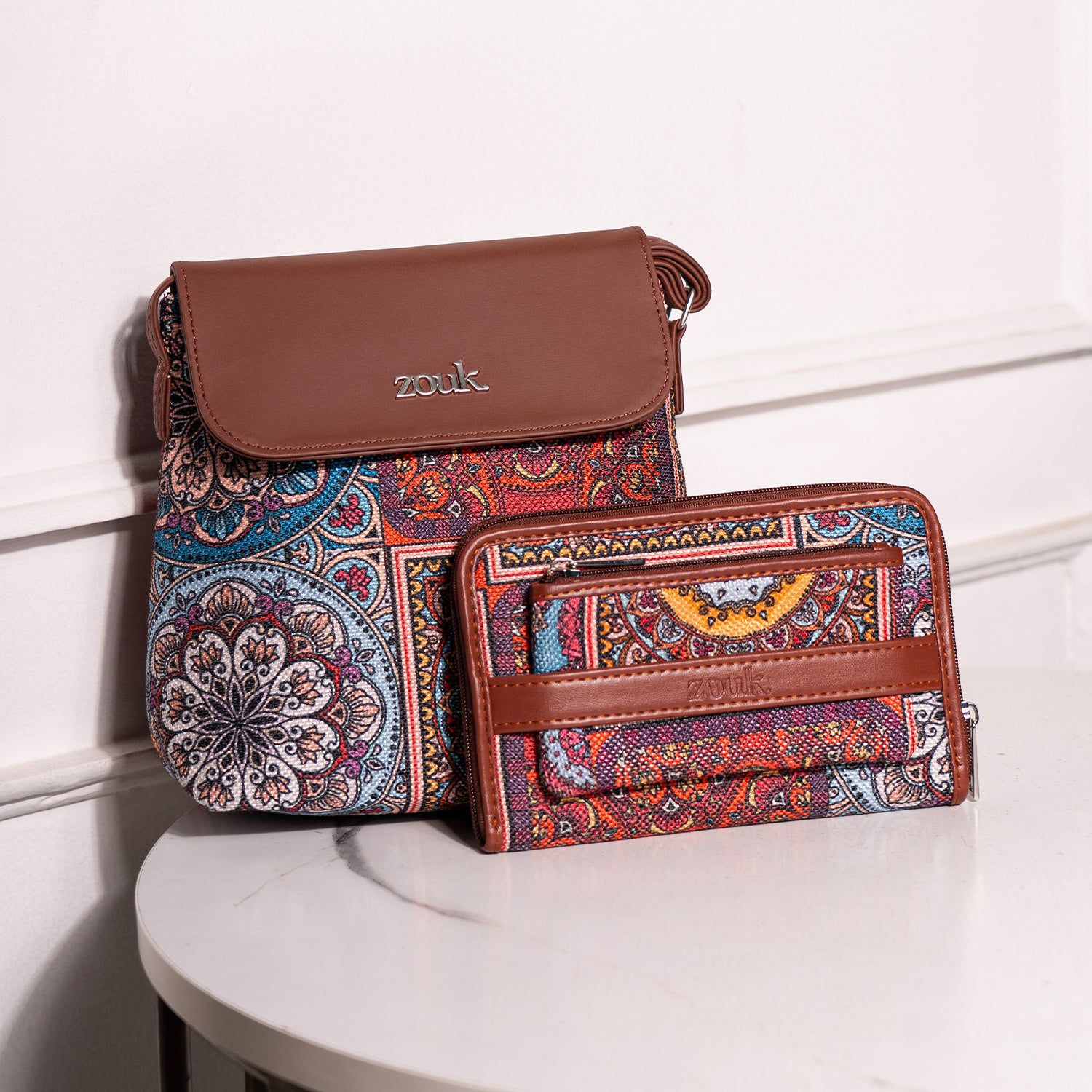 Multicolor Mandala Print - Flap Sling Bag & Classic Zipper Wallet Combo